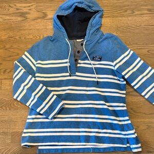 L.L.Bean Blue and White Striped Hooded Henley Pullover